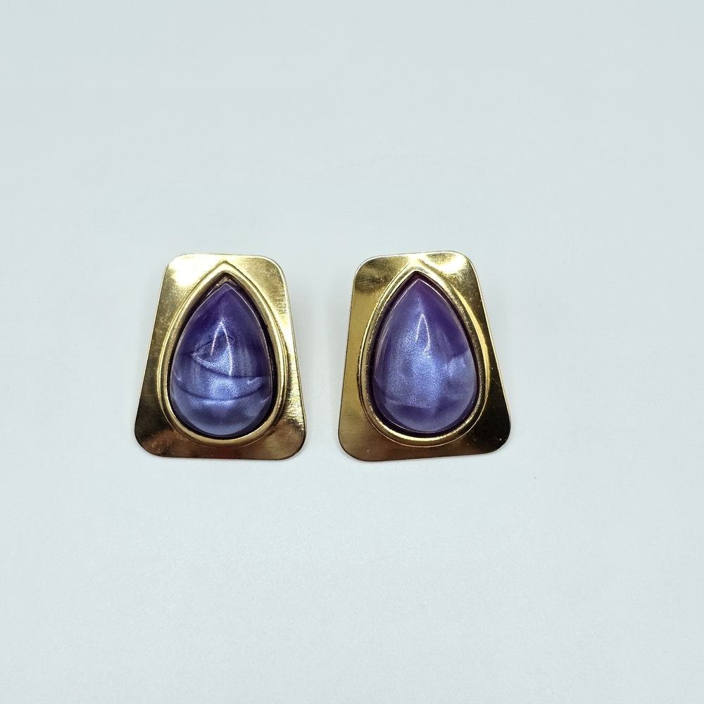 Vintagr Gold and Purple Teardrop Earrings